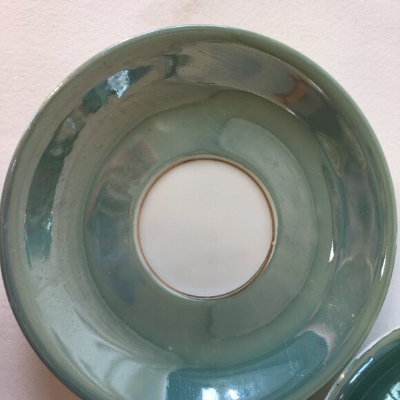 Vintage Victorian Couple Iridescent Porcelain Tea Set Luster Japan Blue Teapot - Picture 9 of 16